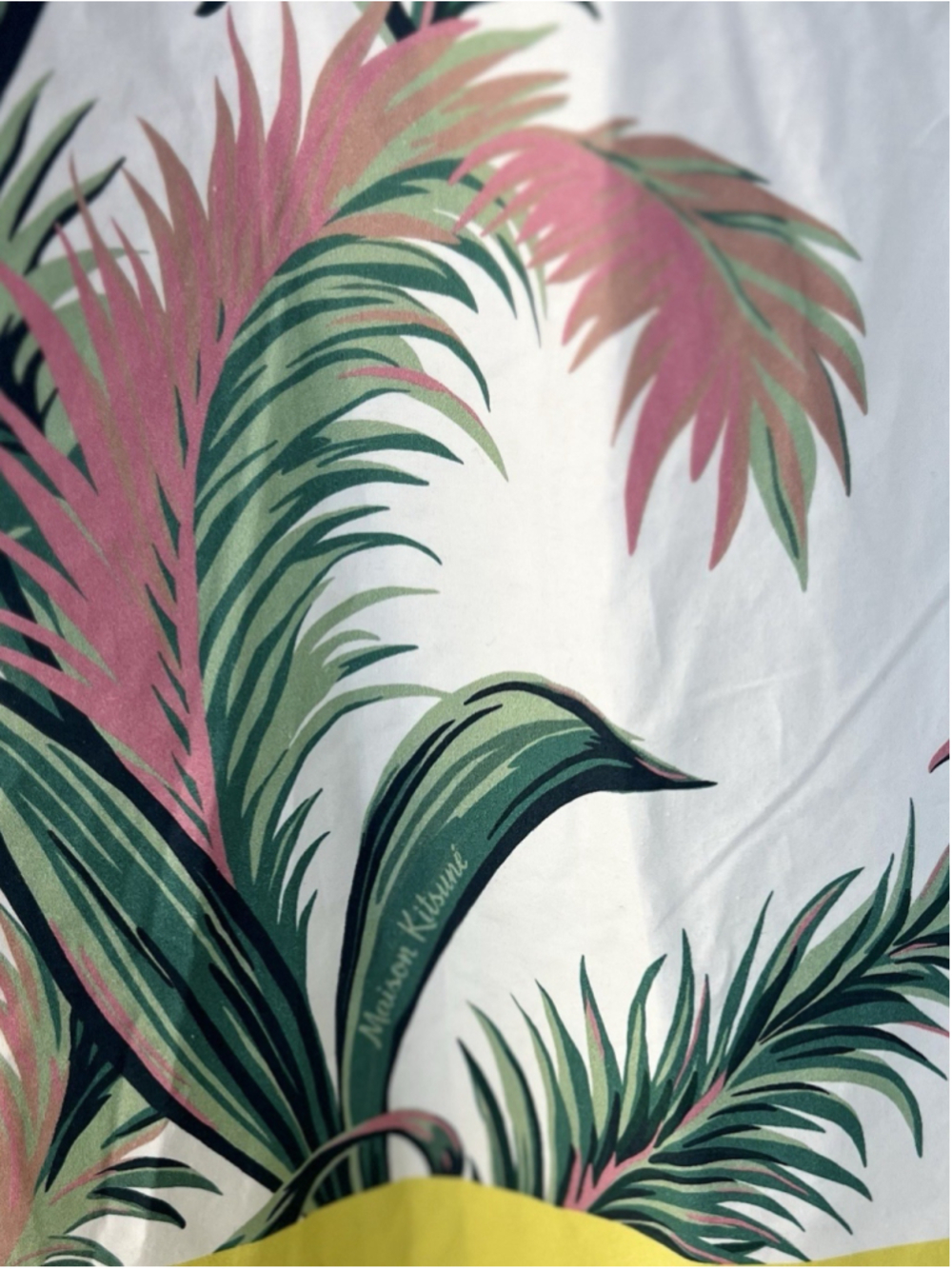 Maison Kitsune Botanical Print Short Sleeve Hawaiian Shirt L Casual Vacation - Picture 4 of 8